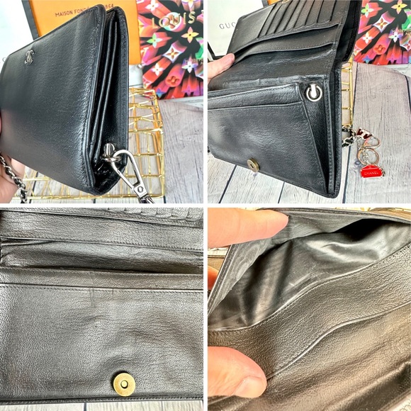 CHANEL black leather wallet crossbody bag with chain and charm - Picture 13 of 16